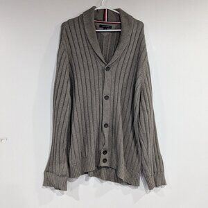 Tommy Hilfiger Collared Knit Cardigan Dark Beige Tan Size XL